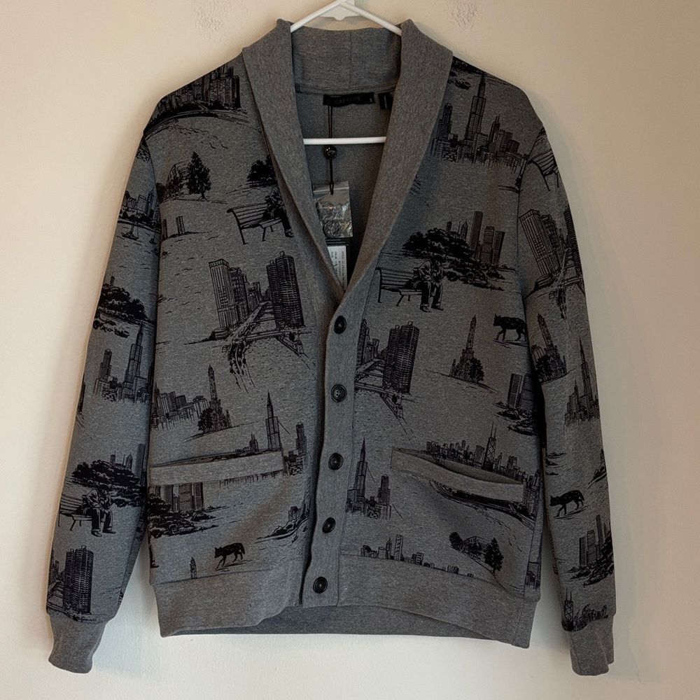 Greyson City of Wolves shawl cardigan gray black men golf preppy sweater SM NWT